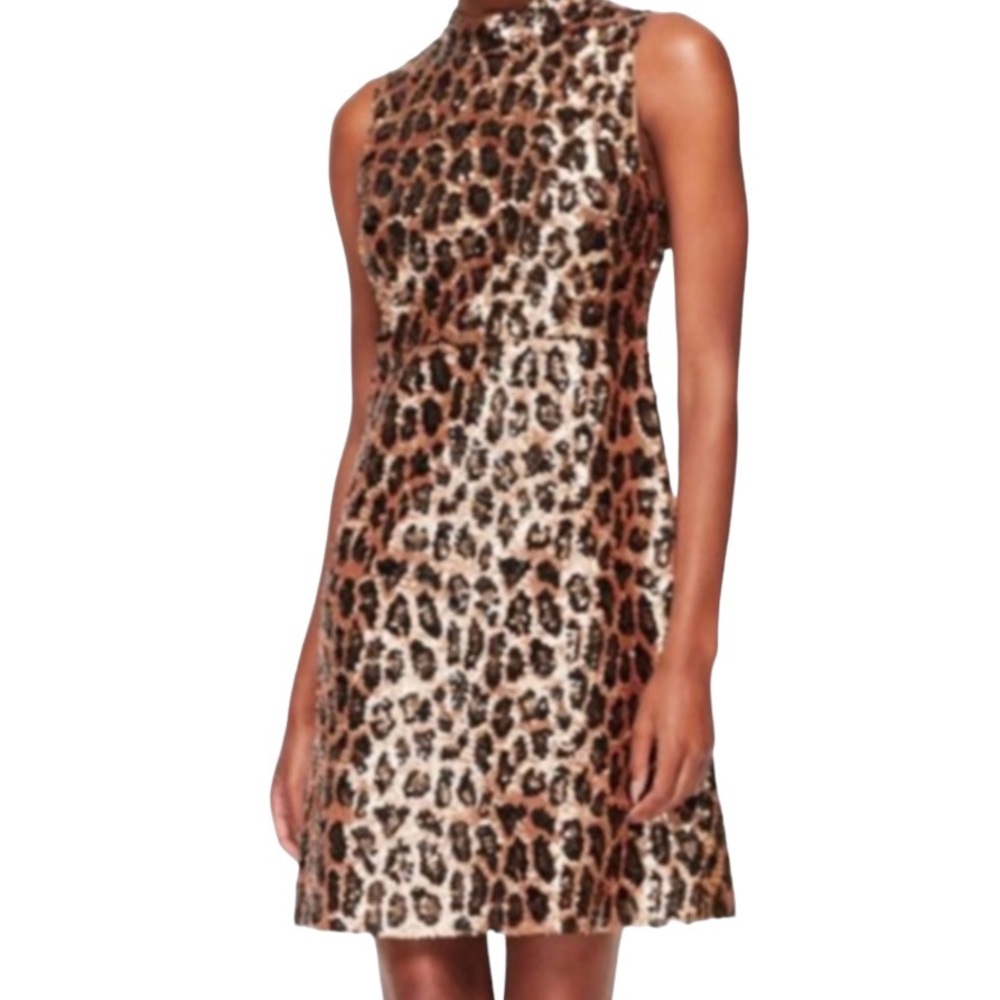 KATE SPADE New York Leopard Sequin Sleeveless Fit-A-Line Shift Mini Dress, Sz 2